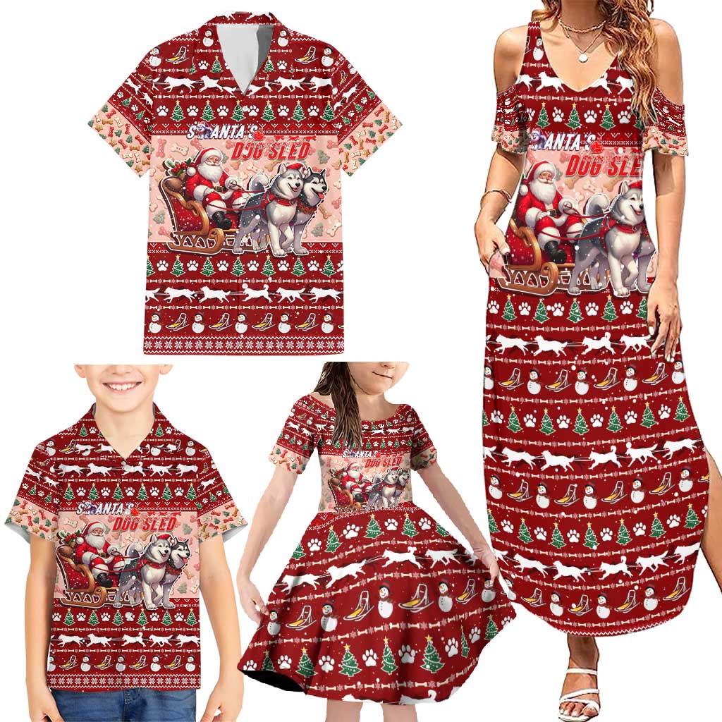 Dog Sled Christmas Family Matching Summer Maxi Dress and Hawaiian Shirt Husky Sleigh Ride Design - Wonder Print Shop