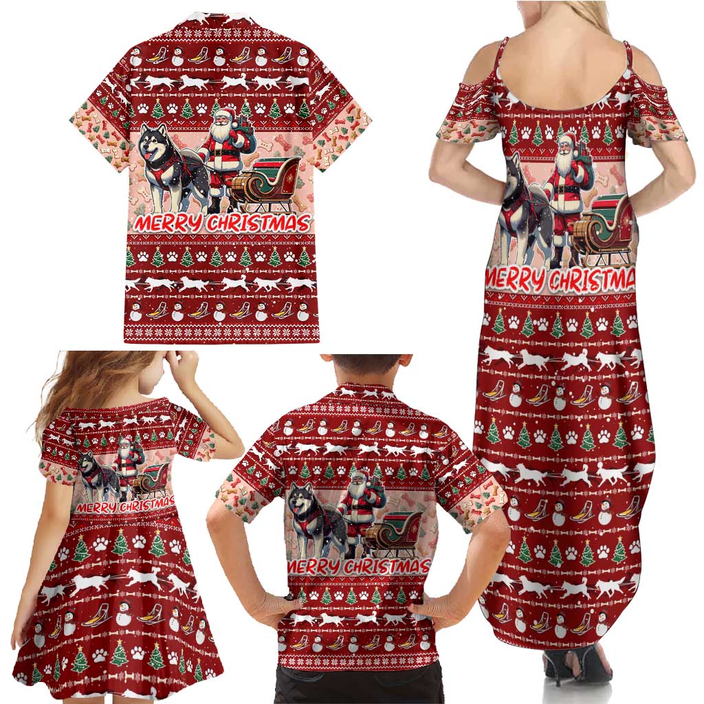 Dog Sled Christmas Family Matching Summer Maxi Dress and Hawaiian Shirt Husky Sleigh Ride Design - Wonder Print Shop