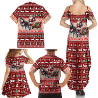 Dog Sled Christmas Family Matching Summer Maxi Dress and Hawaiian Shirt Husky Sleigh Ride Design - Wonder Print Shop