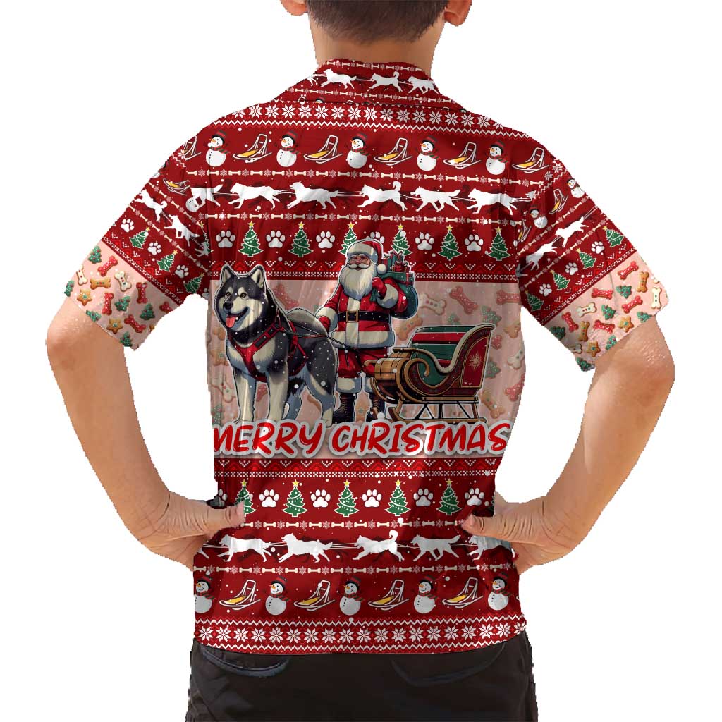 Dog Sled Christmas Family Matching Tank Maxi Dress and Hawaiian Shirt Husky Sleigh Ride Design - Wonder Print Shop