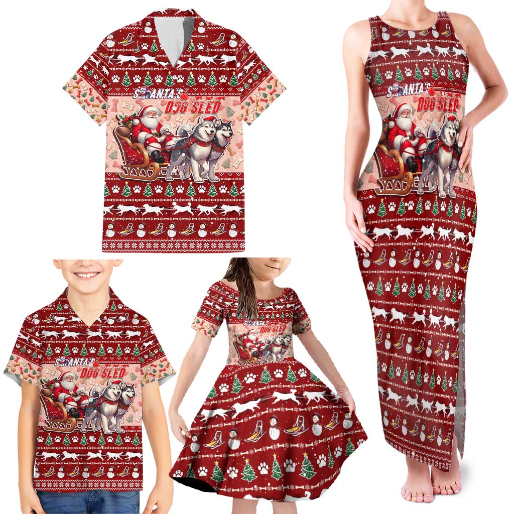 Dog Sled Christmas Family Matching Tank Maxi Dress and Hawaiian Shirt Husky Sleigh Ride Design - Wonder Print Shop