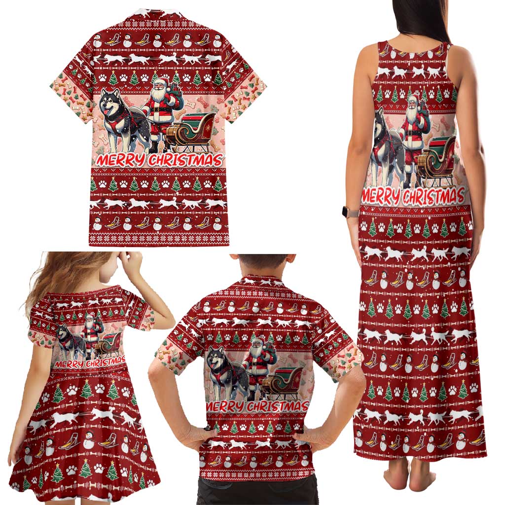 Dog Sled Christmas Family Matching Tank Maxi Dress and Hawaiian Shirt Husky Sleigh Ride Design - Wonder Print Shop