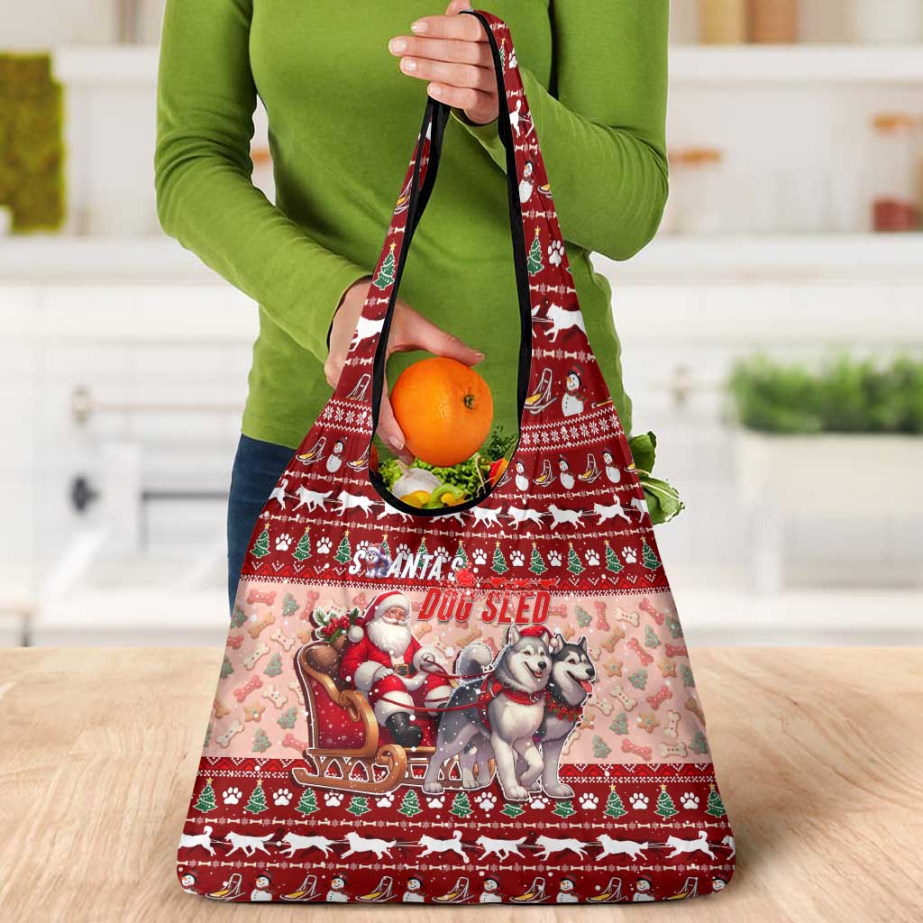 Dog Sled Christmas Grocery Bag Husky Sleigh Ride Design - Wonder Print Shop