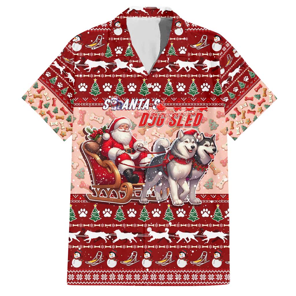 Dog Sled Christmas Hawaiian Shirt Husky Sleigh Ride Design - Wonder Print Shop