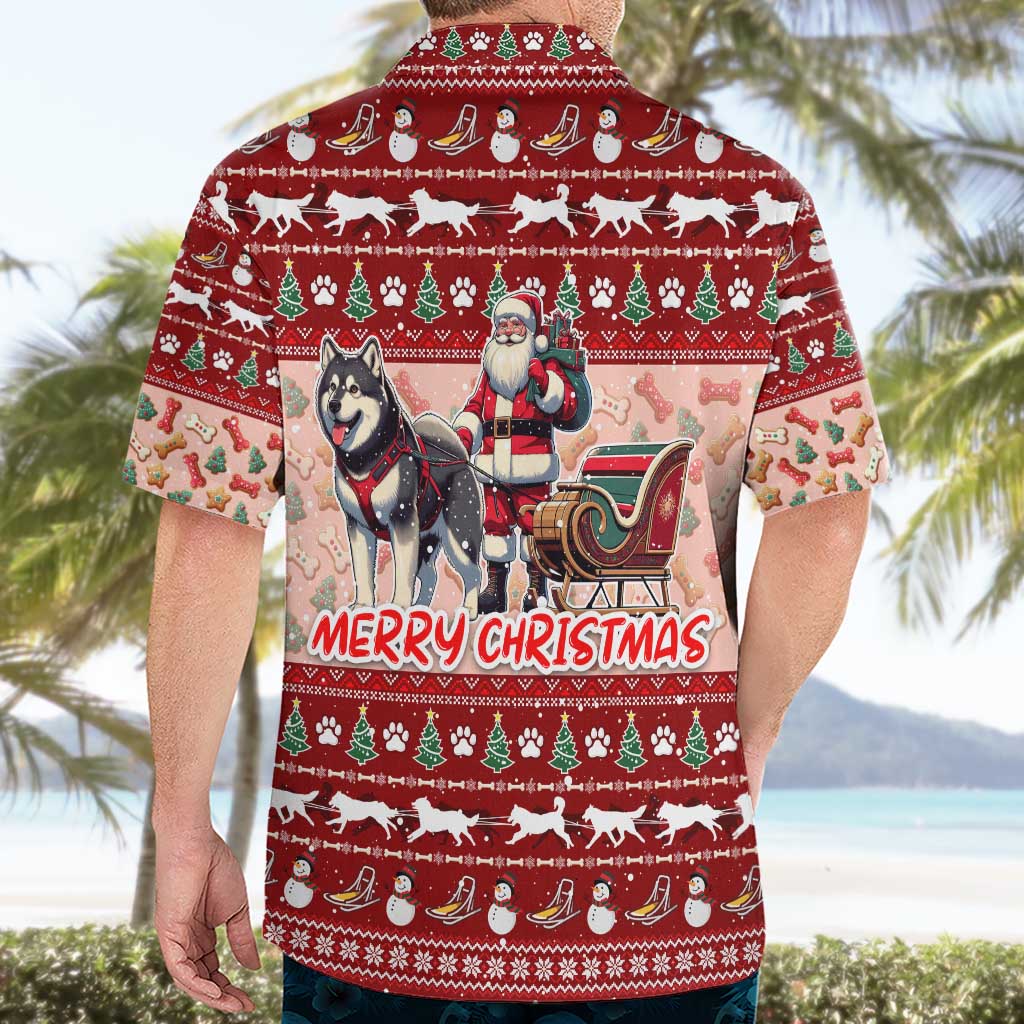 Dog Sled Christmas Hawaiian Shirt Husky Sleigh Ride Design - Wonder Print Shop