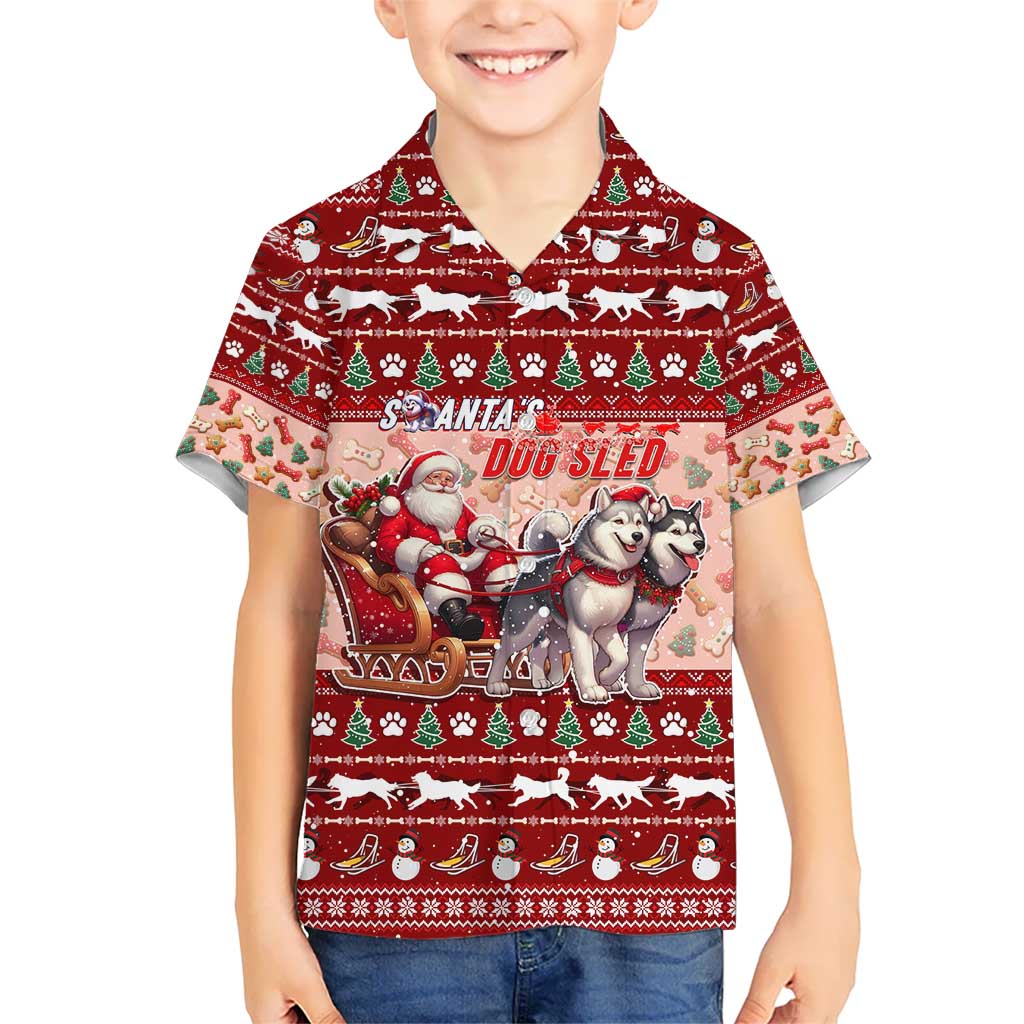 Dog Sled Christmas Kid Hawaiian Shirt Husky Sleigh Ride Design - Wonder Print Shop