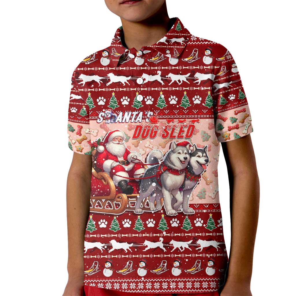 Dog Sled Christmas Kid Polo Shirt Husky Sleigh Ride Design - Wonder Print Shop
