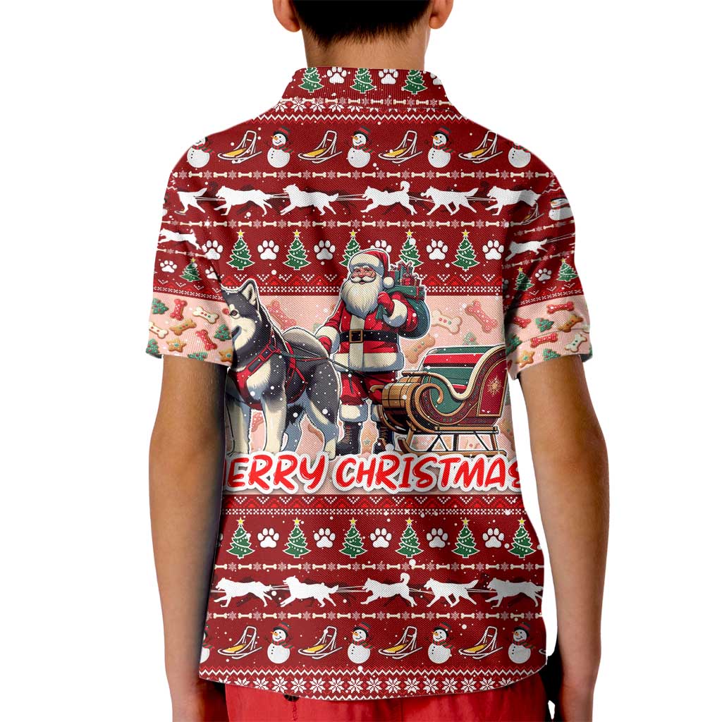 Dog Sled Christmas Kid Polo Shirt Husky Sleigh Ride Design - Wonder Print Shop