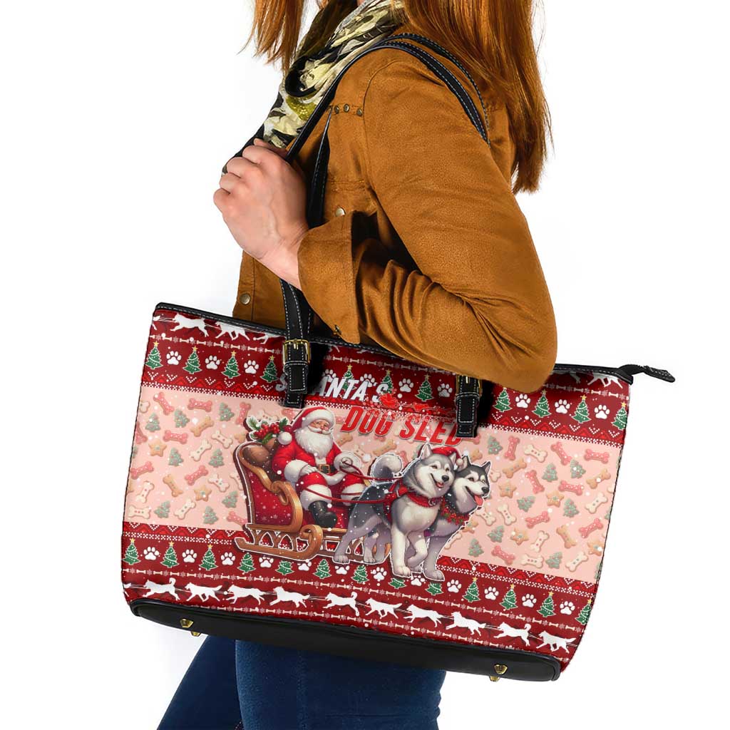 Dog Sled Christmas Leather Tote Bag Husky Sleigh Ride Design - Wonder Print Shop