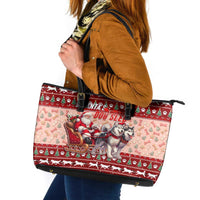 Dog Sled Christmas Leather Tote Bag Husky Sleigh Ride Design - Wonder Print Shop
