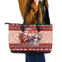 Dog Sled Christmas Leather Tote Bag Husky Sleigh Ride Design - Wonder Print Shop