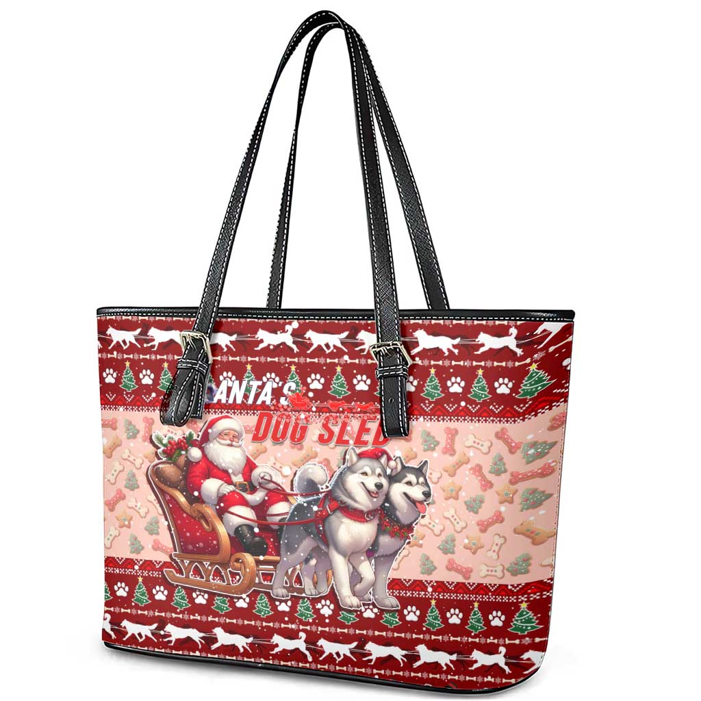 Dog Sled Christmas Leather Tote Bag Husky Sleigh Ride Design - Wonder Print Shop