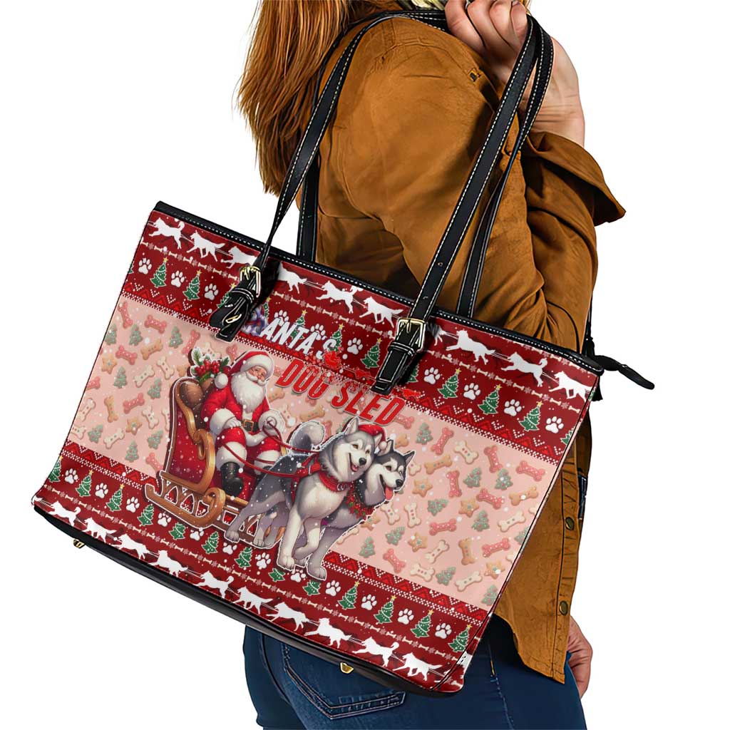Dog Sled Christmas Leather Tote Bag Husky Sleigh Ride Design - Wonder Print Shop