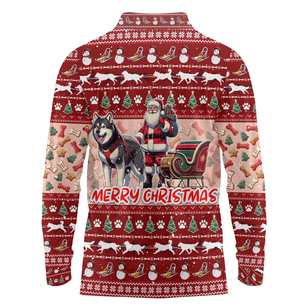 Dog Sled Christmas Long Sleeve Polo Shirt Husky Sleigh Ride Design - Wonder Print Shop