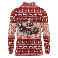 Dog Sled Christmas Long Sleeve Polo Shirt Husky Sleigh Ride Design - Wonder Print Shop