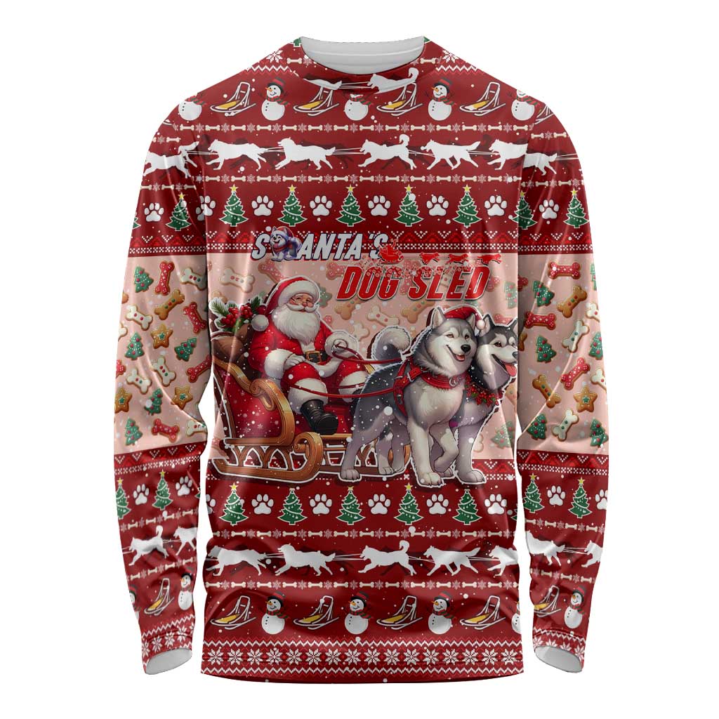 Dog Sled Christmas Long Sleeve Shirt Husky Sleigh Ride Design - Wonder Print Shop