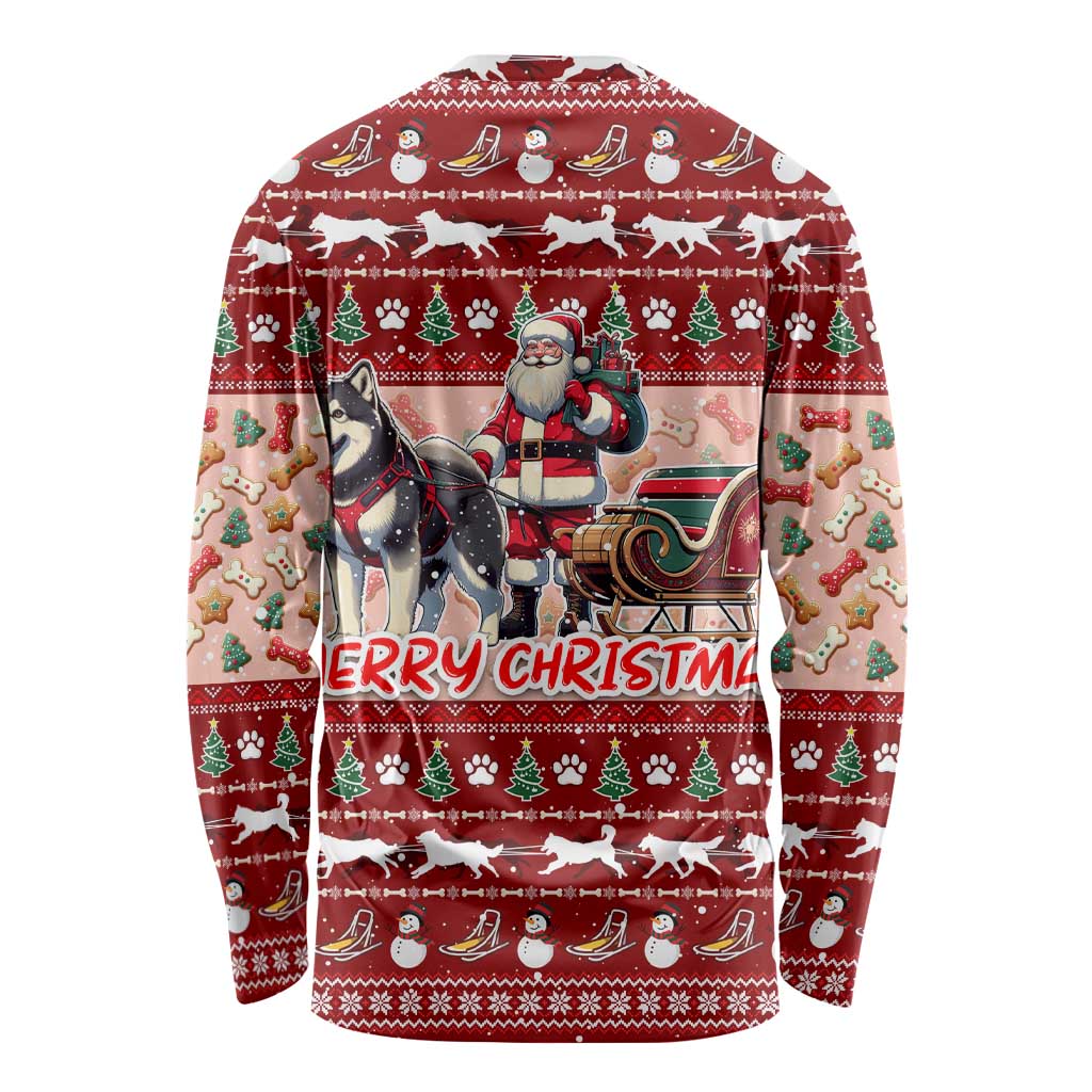 Dog Sled Christmas Long Sleeve Shirt Husky Sleigh Ride Design - Wonder Print Shop