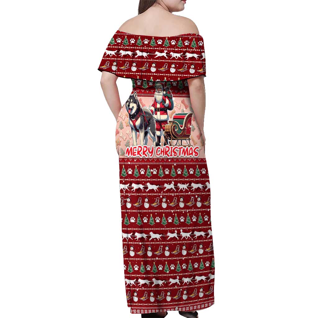Dog Sled Christmas Off Shoulder Maxi Dress Husky Sleigh Ride Design - Wonder Print Shop
