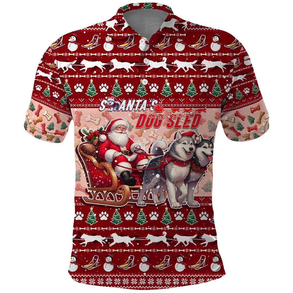 Dog Sled Christmas Polo Shirt Husky Sleigh Ride Design - Wonder Print Shop