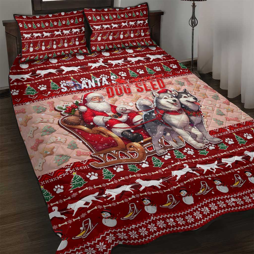 Dog Sled Christmas Quilt Bed Set Husky Sleigh Ride Design - Wonder Print Shop