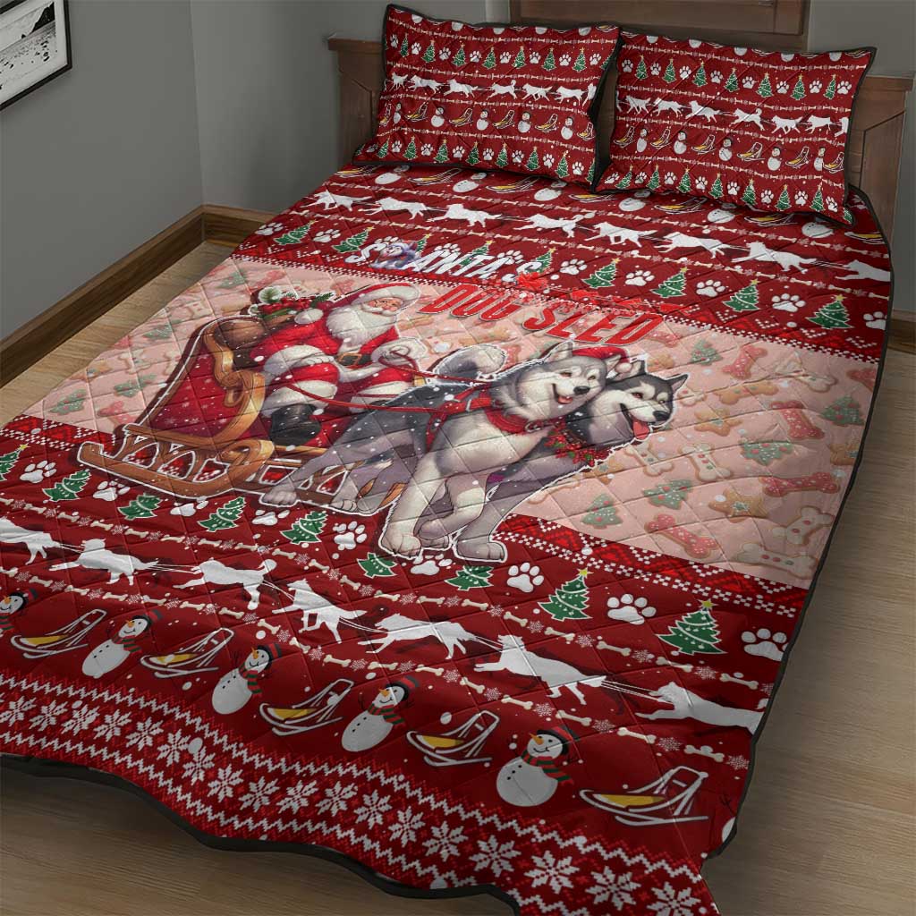Dog Sled Christmas Quilt Bed Set Husky Sleigh Ride Design - Wonder Print Shop