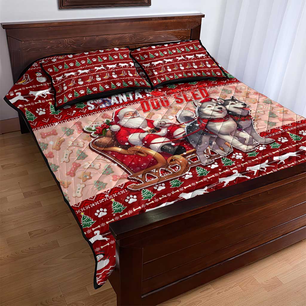 Dog Sled Christmas Quilt Bed Set Husky Sleigh Ride Design - Wonder Print Shop