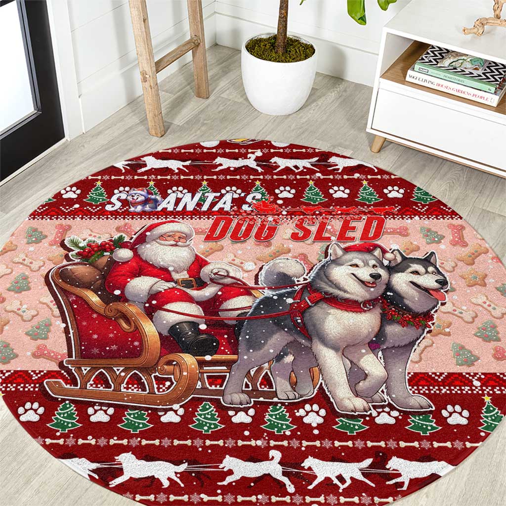 Dog Sled Christmas Round Carpet Husky Sleigh Ride Design - Wonder Print Shop