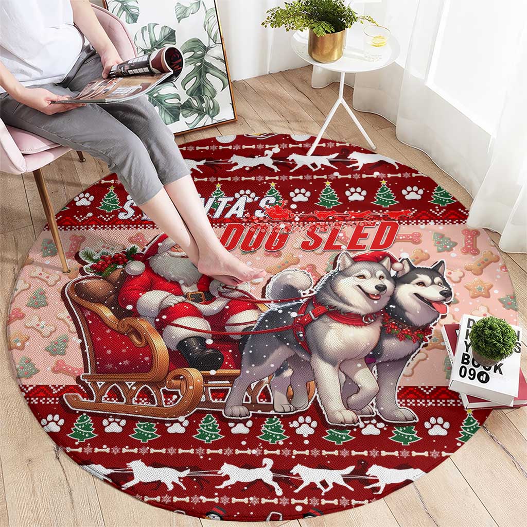 Dog Sled Christmas Round Carpet Husky Sleigh Ride Design - Wonder Print Shop