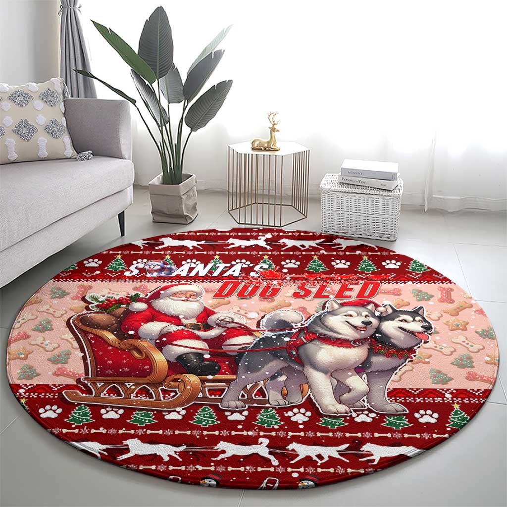 Dog Sled Christmas Round Carpet Husky Sleigh Ride Design - Wonder Print Shop
