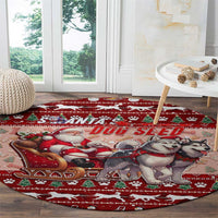Dog Sled Christmas Round Carpet Husky Sleigh Ride Design - Wonder Print Shop