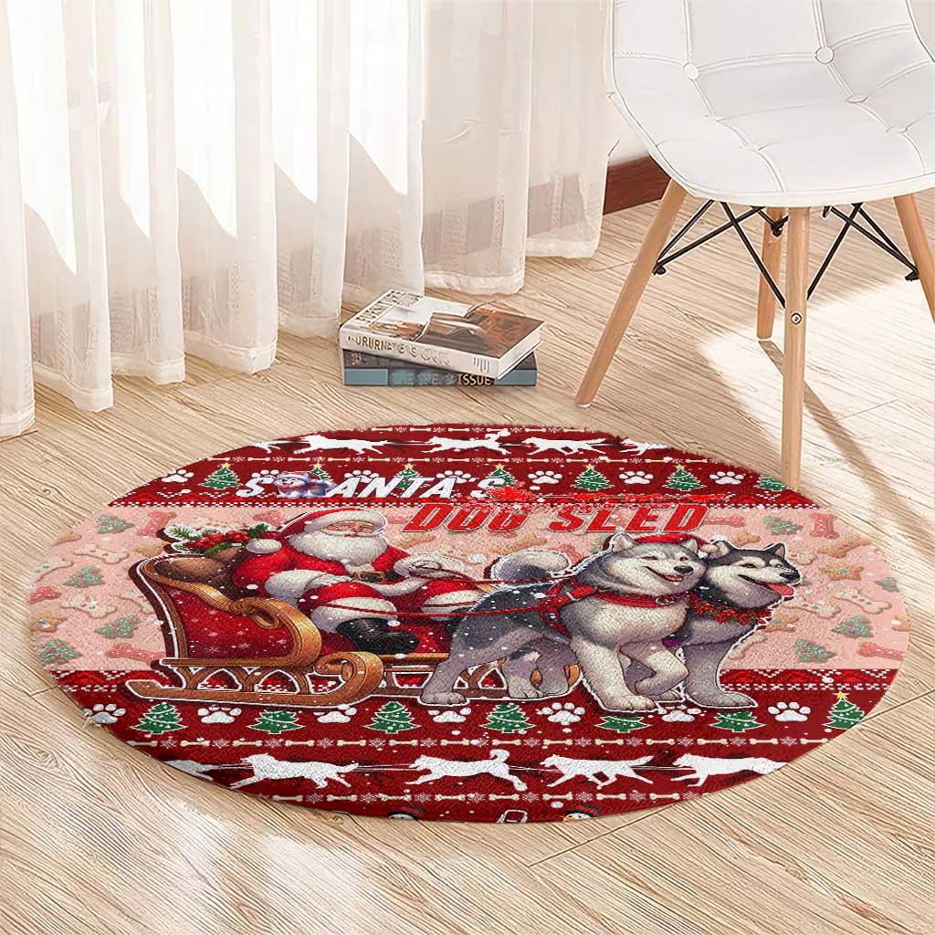 Dog Sled Christmas Round Carpet Husky Sleigh Ride Design - Wonder Print Shop