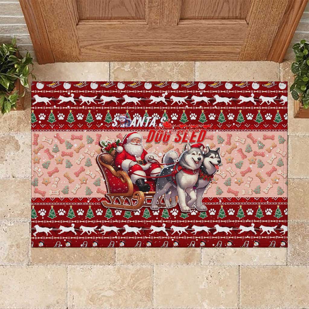 Dog Sled Christmas Rubber Doormat Husky Sleigh Ride Design - Wonder Print Shop