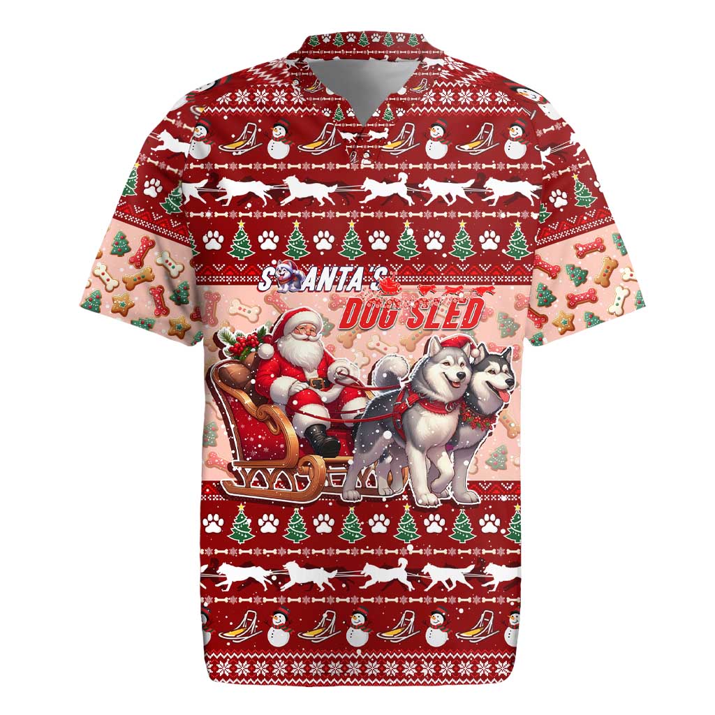 Dog Sled Christmas Rugby Jersey Husky Sleigh Ride Design - Wonder Print Shop