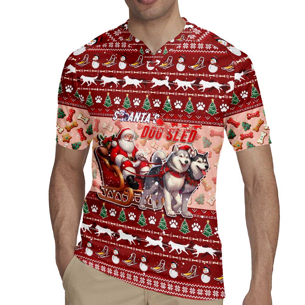 Dog Sled Christmas Rugby Jersey Husky Sleigh Ride Design - Wonder Print Shop
