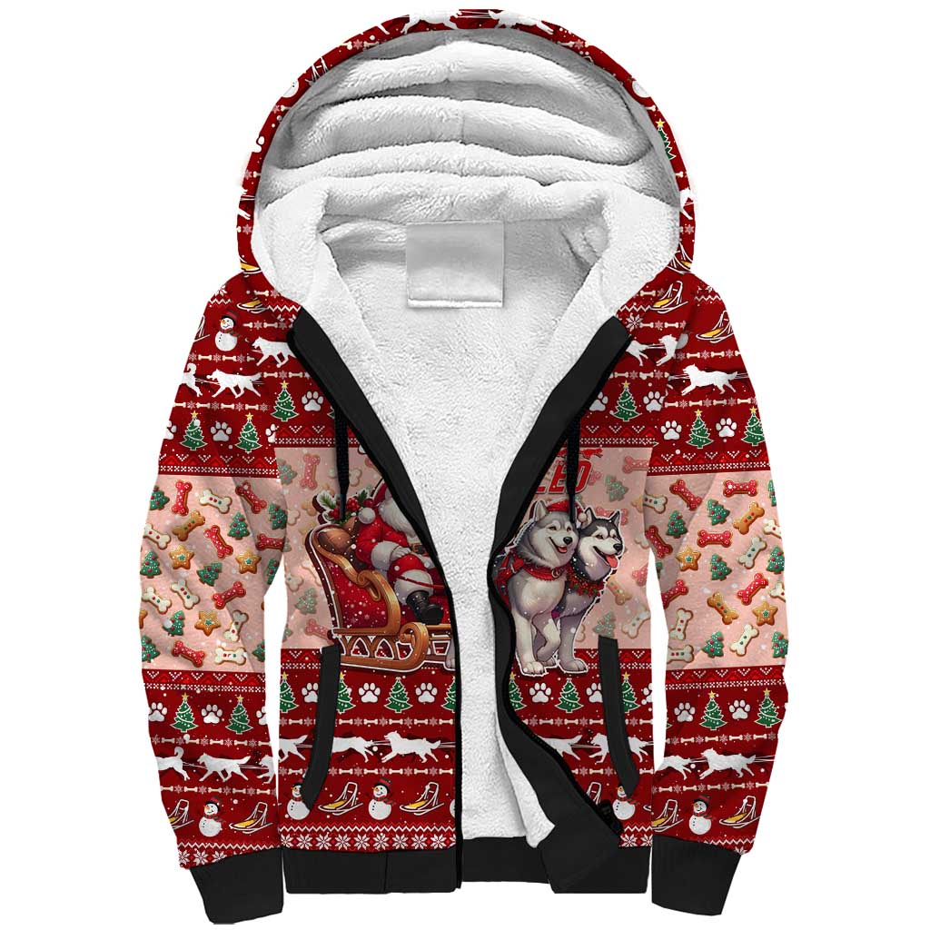 Dog Sled Christmas Sherpa Hoodie Husky Sleigh Ride Design - Wonder Print Shop