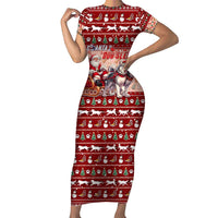 Dog Sled Christmas Short Sleeve Bodycon Dress Husky Sleigh Ride Design - Wonder Print Shop