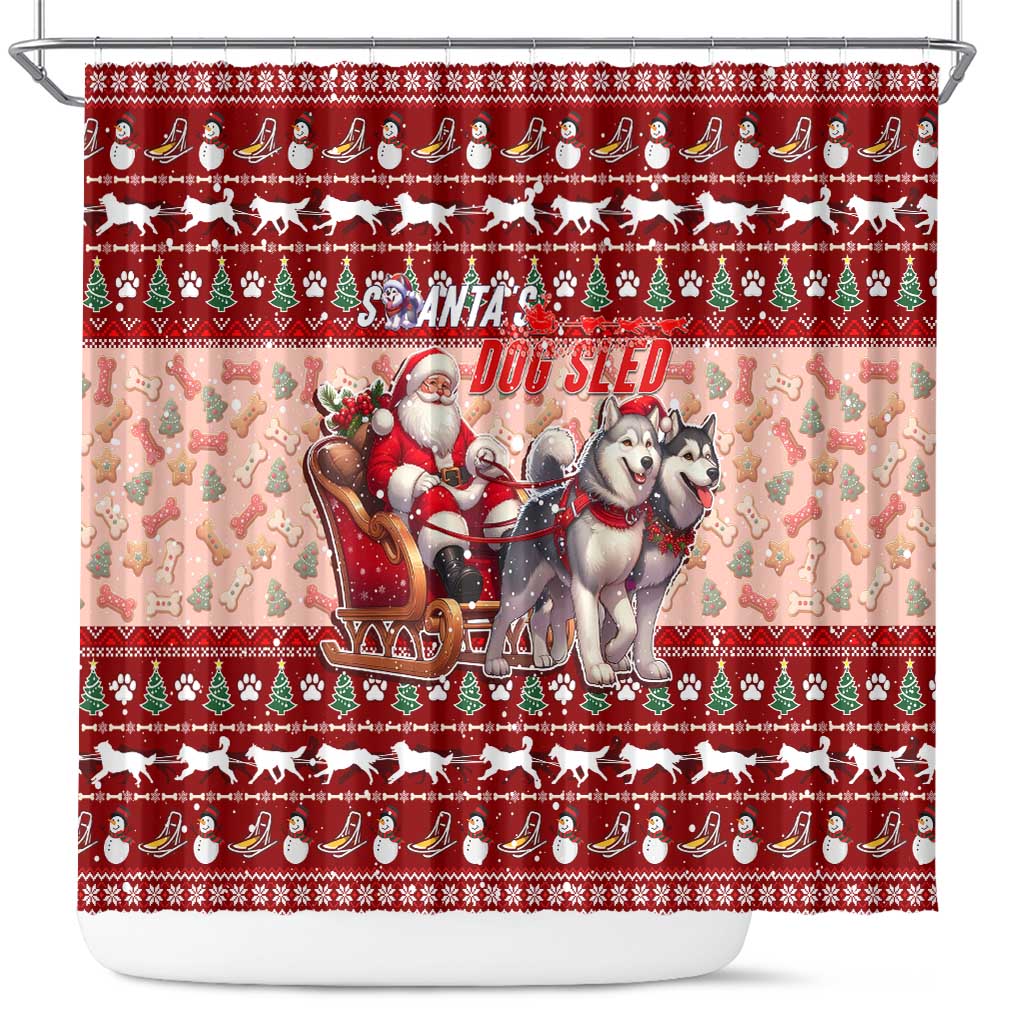 Dog Sled Christmas Shower Curtain Husky Sleigh Ride Design - Wonder Print Shop