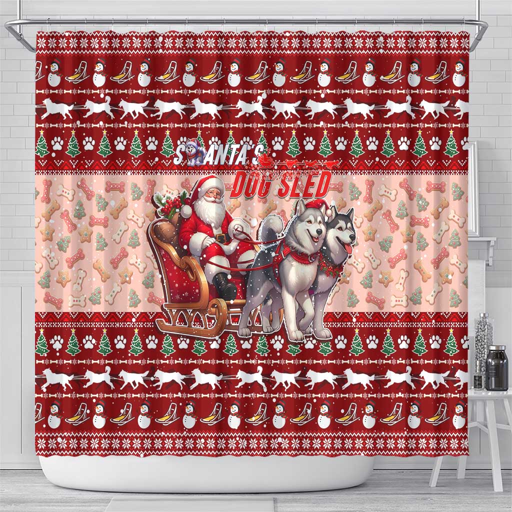 Dog Sled Christmas Shower Curtain Husky Sleigh Ride Design - Wonder Print Shop