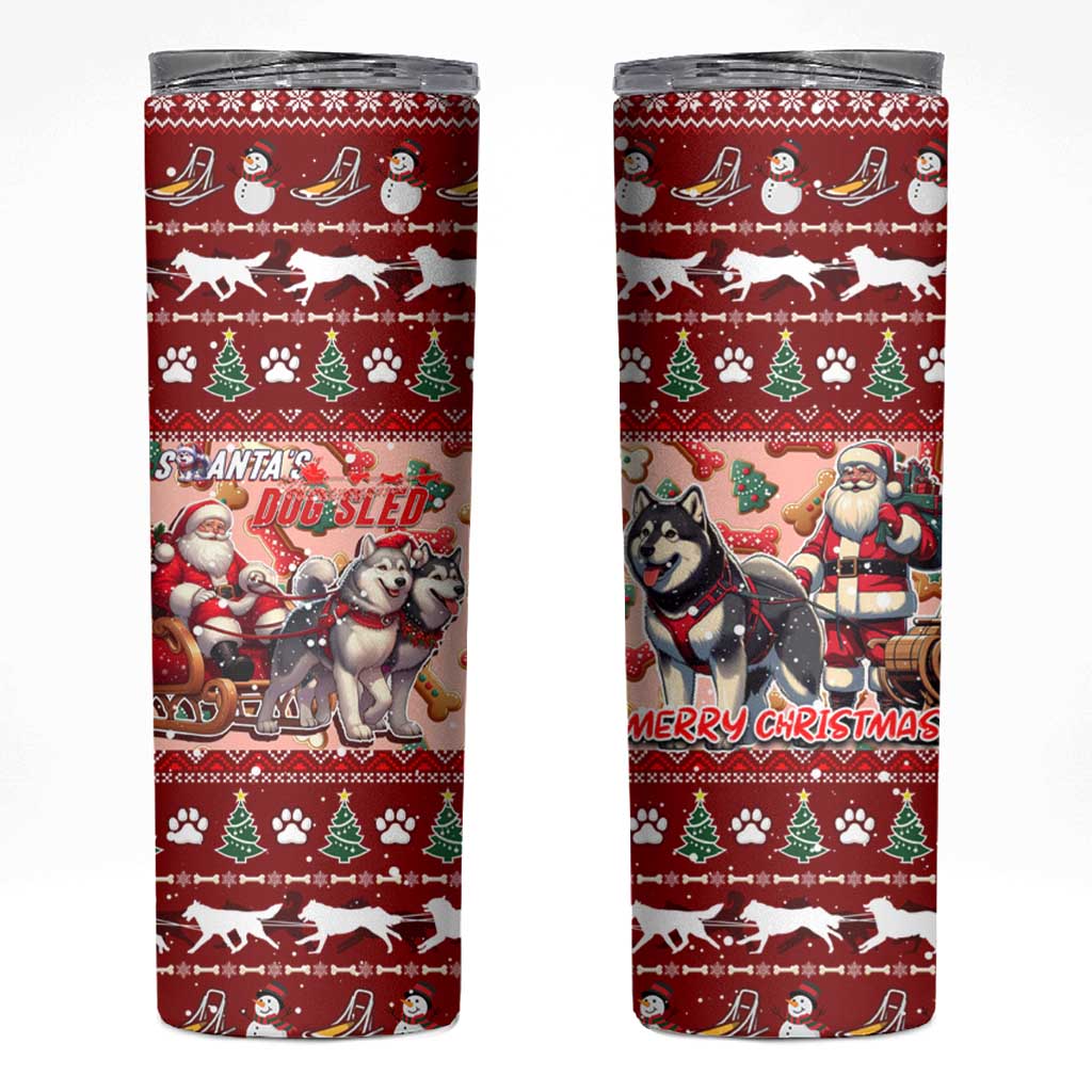 Dog Sled Christmas Skinny Tumbler Husky Sleigh Ride Design - Wonder Print Shop