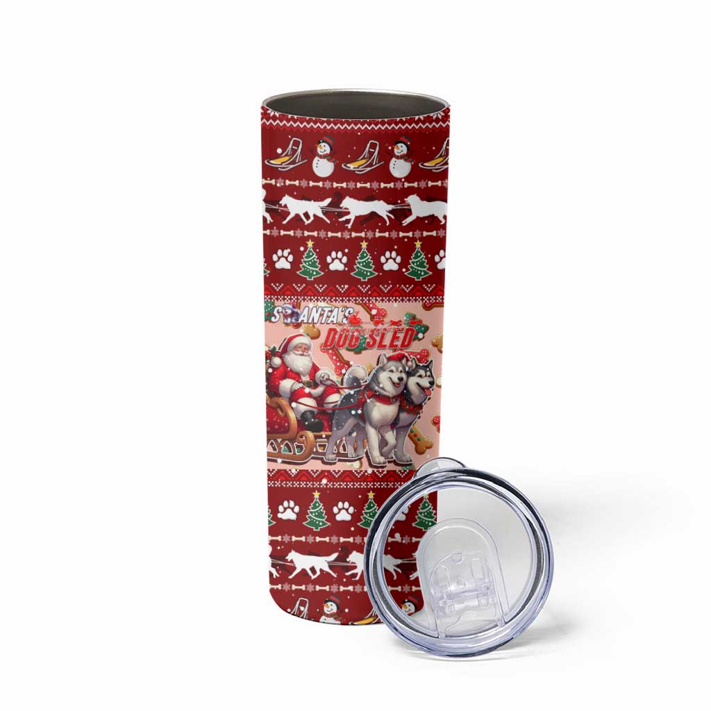 Dog Sled Christmas Skinny Tumbler Husky Sleigh Ride Design - Wonder Print Shop