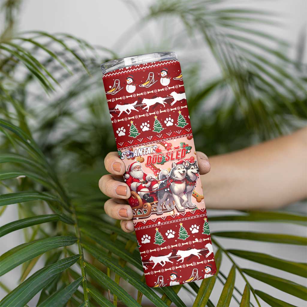 Dog Sled Christmas Skinny Tumbler Husky Sleigh Ride Design - Wonder Print Shop