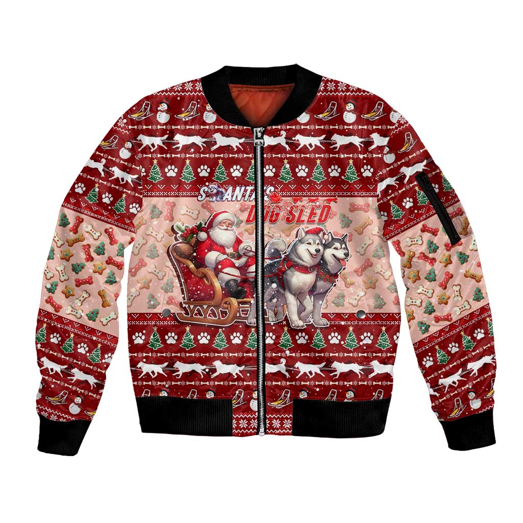 Dog Sled Christmas Sleeve Zip Bomber Jacket Husky Sleigh Ride Design - Wonder Print Shop