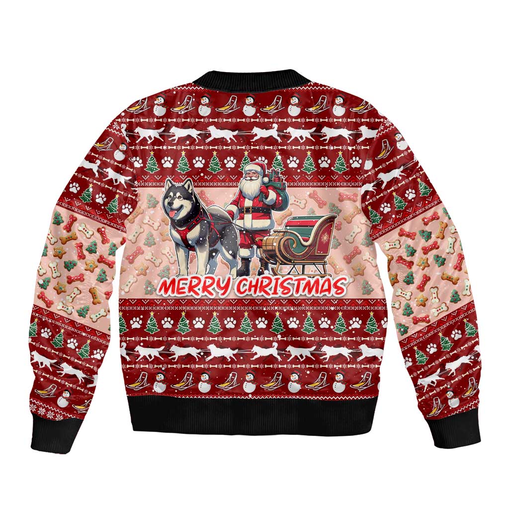 Dog Sled Christmas Sleeve Zip Bomber Jacket Husky Sleigh Ride Design - Wonder Print Shop