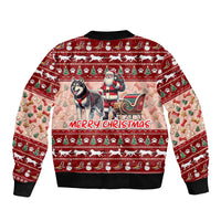 Dog Sled Christmas Sleeve Zip Bomber Jacket Husky Sleigh Ride Design - Wonder Print Shop
