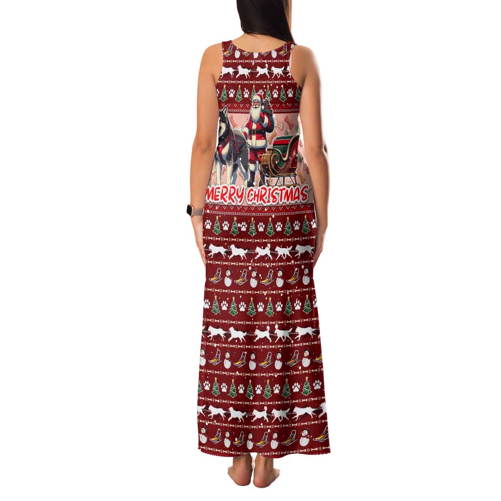 Dog Sled Christmas Tank Maxi Dress Husky Sleigh Ride Design - Wonder Print Shop