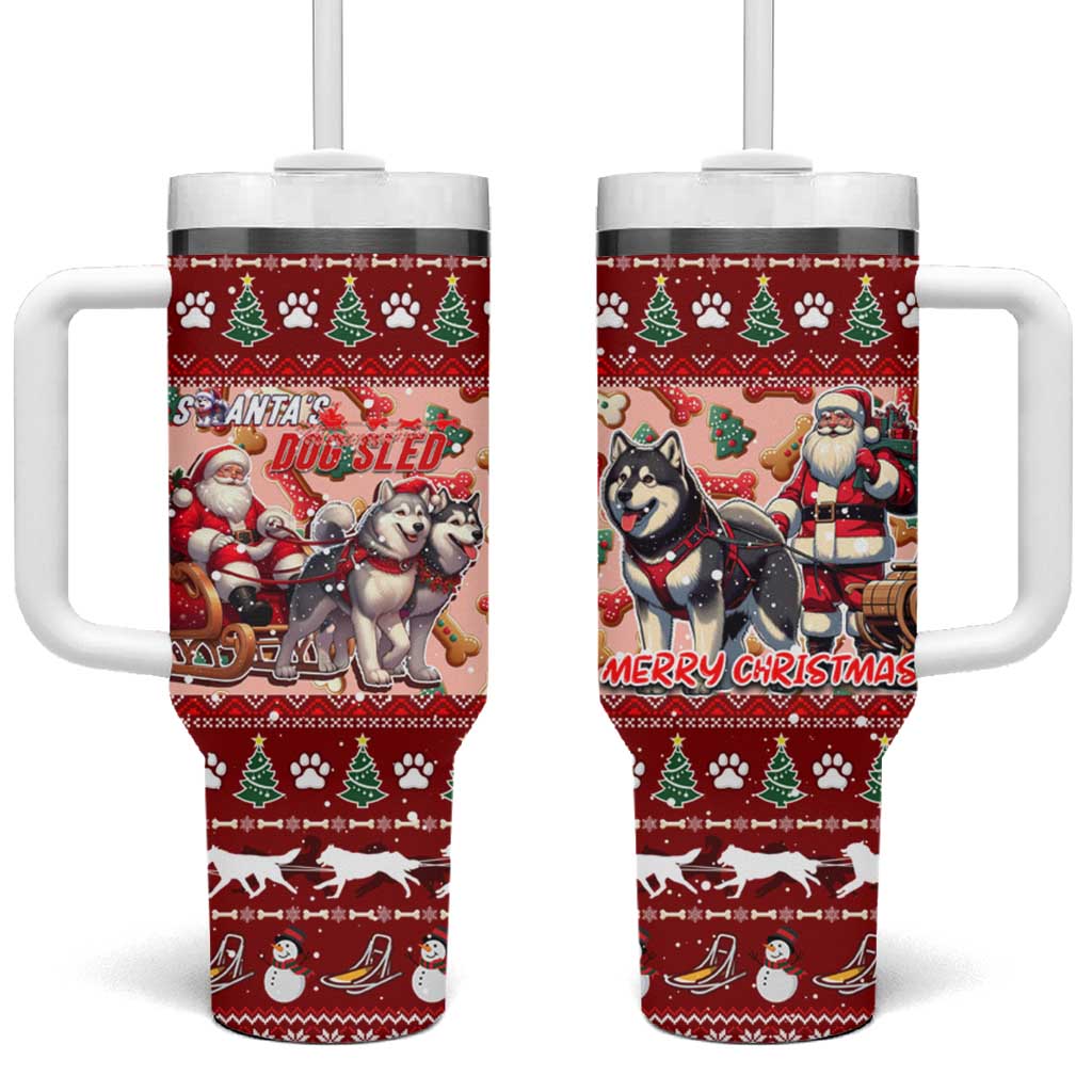 Dog Sled Christmas Tumbler With Handle Husky Sleigh Ride Design - Wonder Print Shop