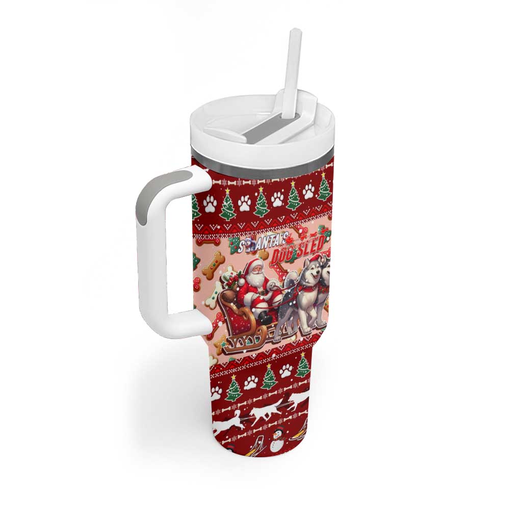 Dog Sled Christmas Tumbler With Handle Husky Sleigh Ride Design - Wonder Print Shop