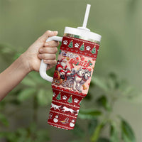 Dog Sled Christmas Tumbler With Handle Husky Sleigh Ride Design - Wonder Print Shop