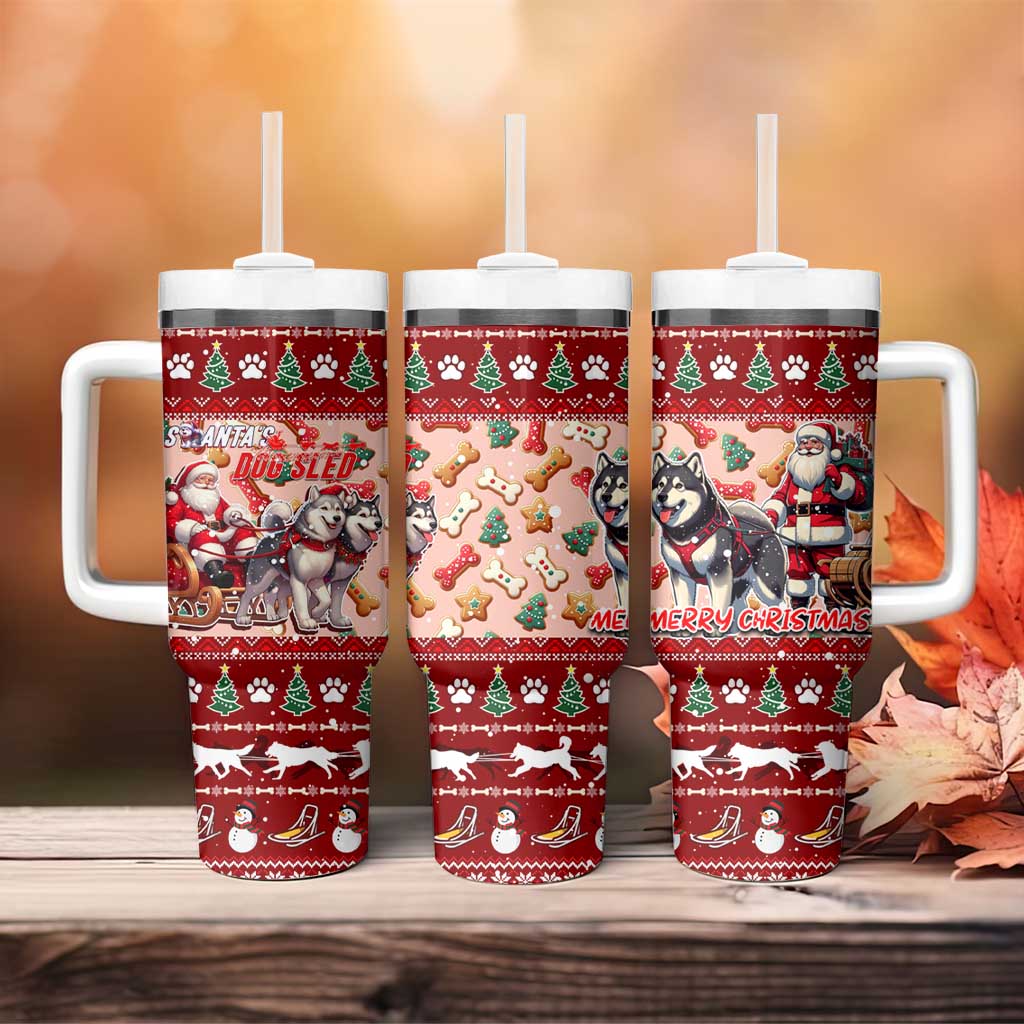 Dog Sled Christmas Tumbler With Handle Husky Sleigh Ride Design - Wonder Print Shop
