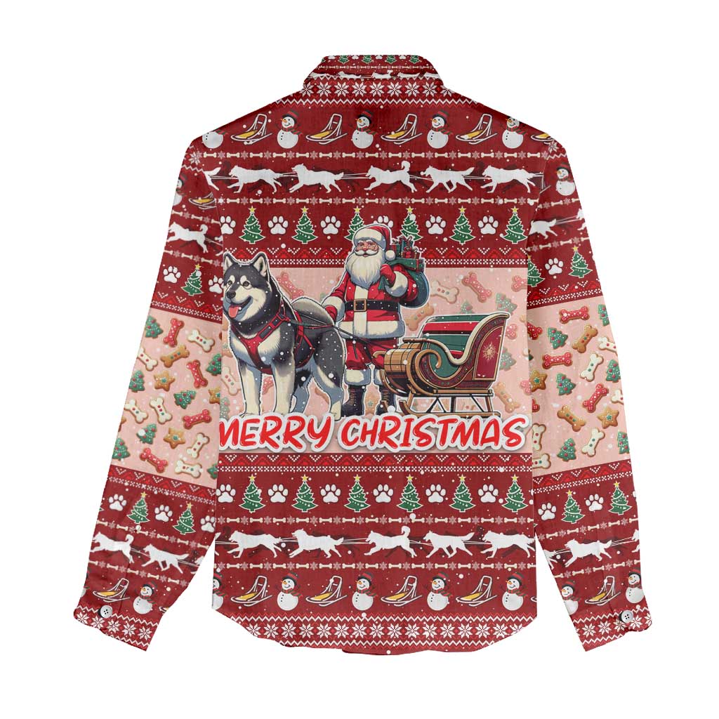 Dog Sled Christmas Women Casual Shirt Husky Sleigh Ride Design - Wonder Print Shop